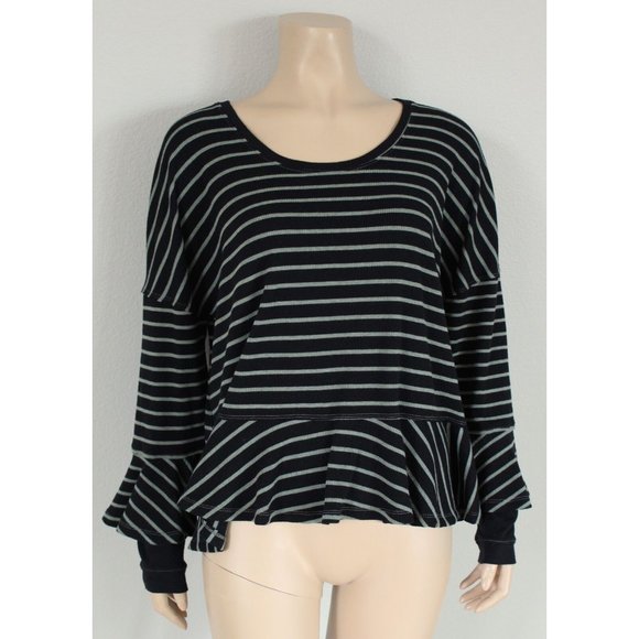 Free People WE THE FREE Ruffle Sleeve Peplum Hem Striped Blouse Top, Size XS - Picture 3 of 9